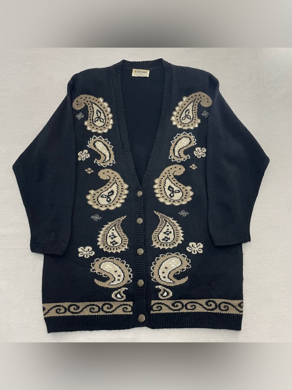 Vtg Alfred Dunner Paisley Cardigan 2X Shoulder Pad Grandma Acrylic 80s USA Made